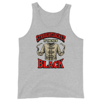 Straightjacket Is the New Black design on men's tank top, front view