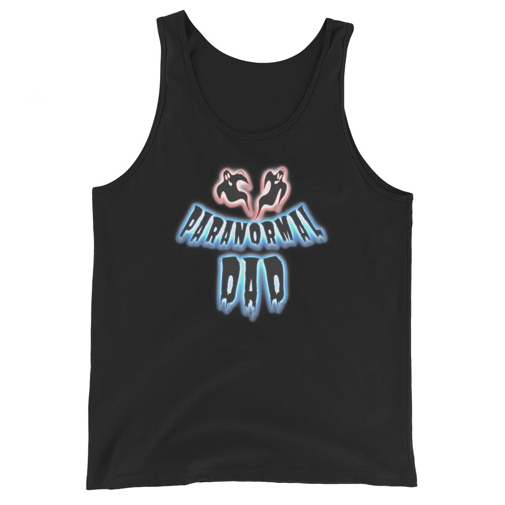 Paranormal Ghost Dad design on men's tank top, front view