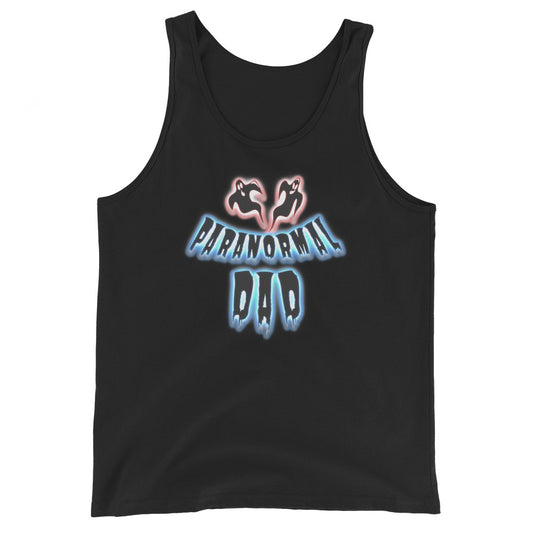 Paranormal Ghost Dad design on men's tank top, front view