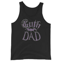 Purple Goth Dad Bat design on men's tank top, front view