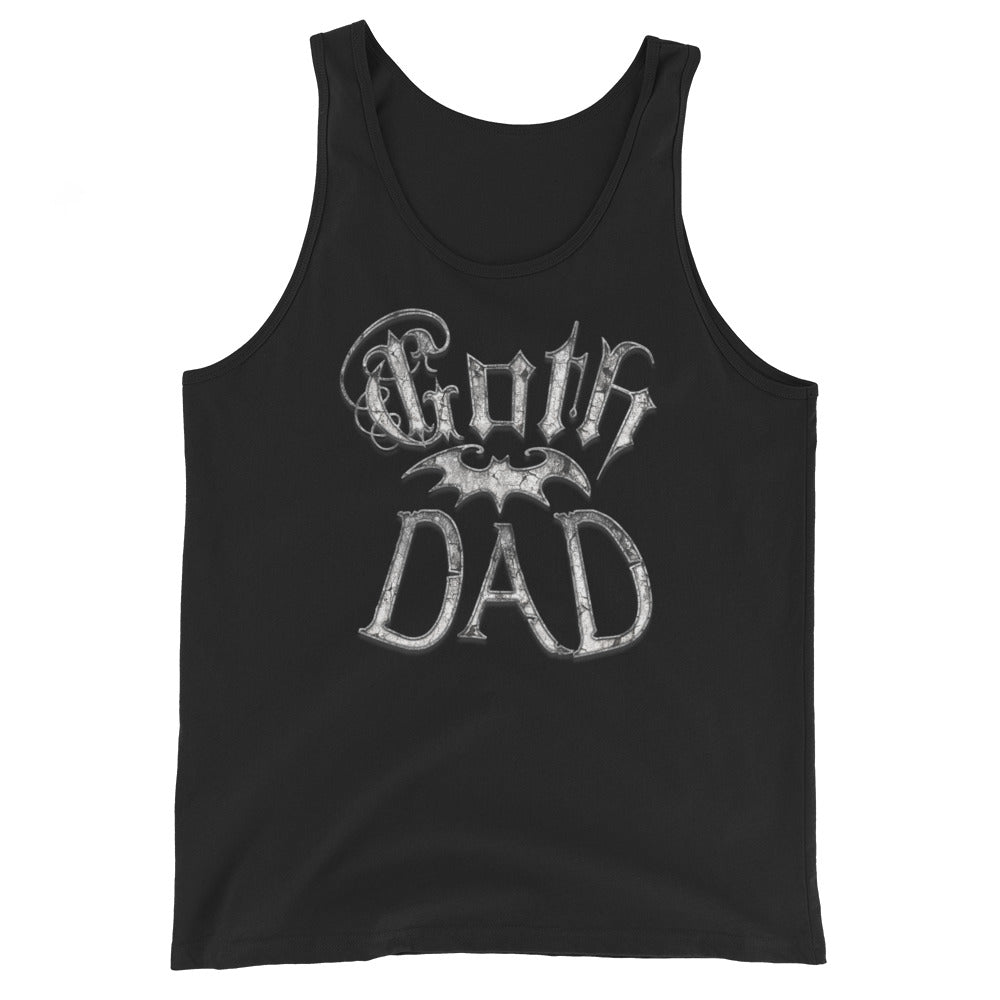 White Goth Dad Bat design on men's tank top, front view