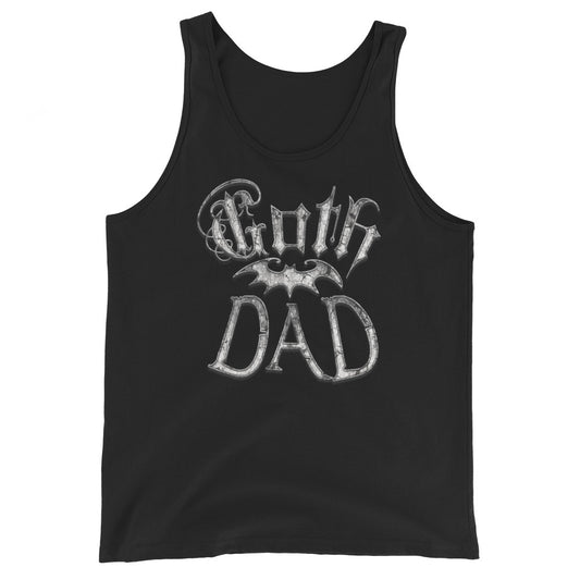 White Goth Dad Bat design on men's tank top, front view