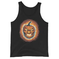 Fire Jack O' Lantern design on men's tank top, front view