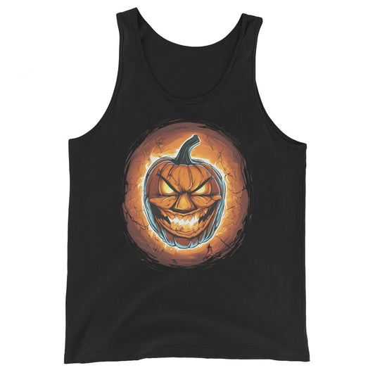Fire Jack O' Lantern design on men's tank top, front view