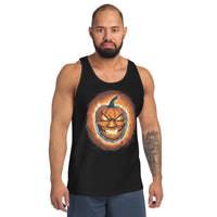 Fire Jack O' Lantern design on men's tank top, front view