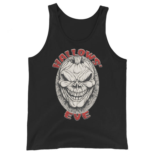 Grinning Skull Pumpkin design on men's tank top, front view