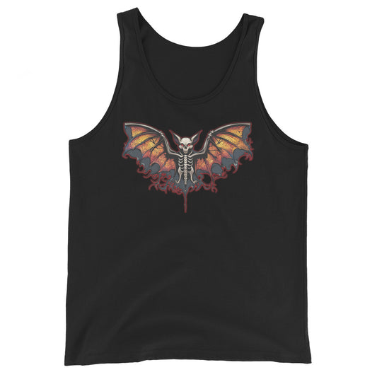 Vampire Bat Skeleton design on men's tank top, front view