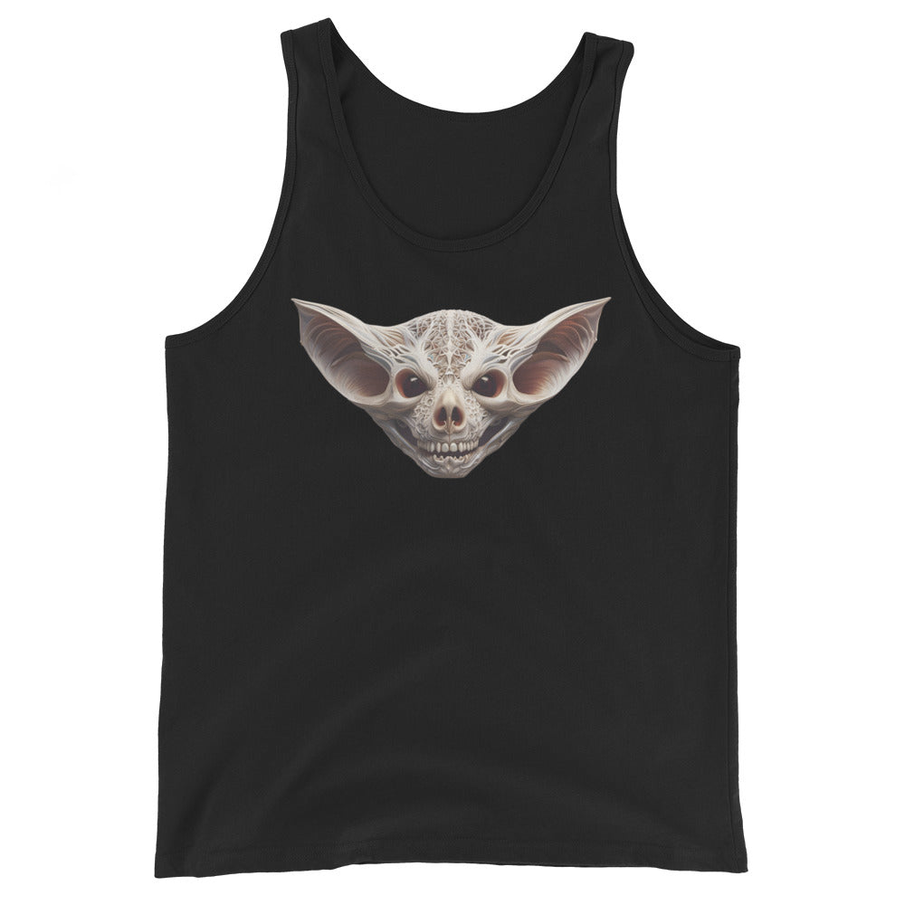 Grinning Bat Skull design on men's tank top, front view