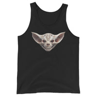 Grinning Bat Skull design on men's tank top, front view