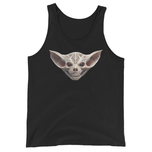 Grinning Bat Skull design on men's tank top, front view