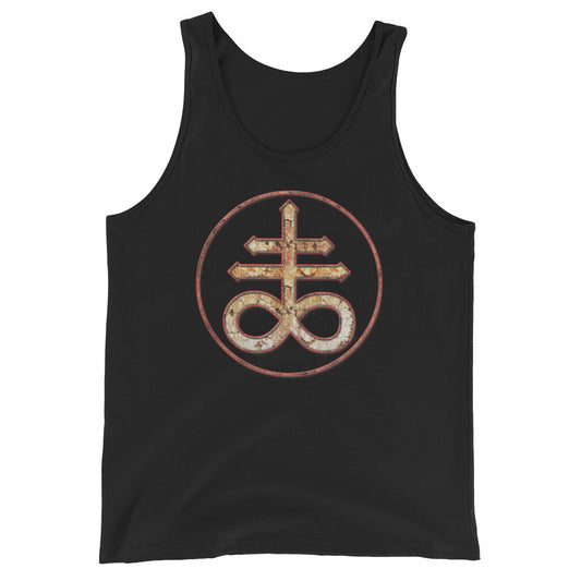 Leviathan Cross design on men's tank top, front view