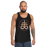 Leviathan Cross design on men's tank top, front view