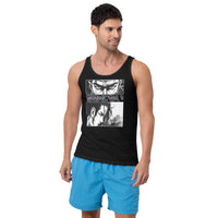 Anime Eyes Japanese Manga design on men's tank top, front view