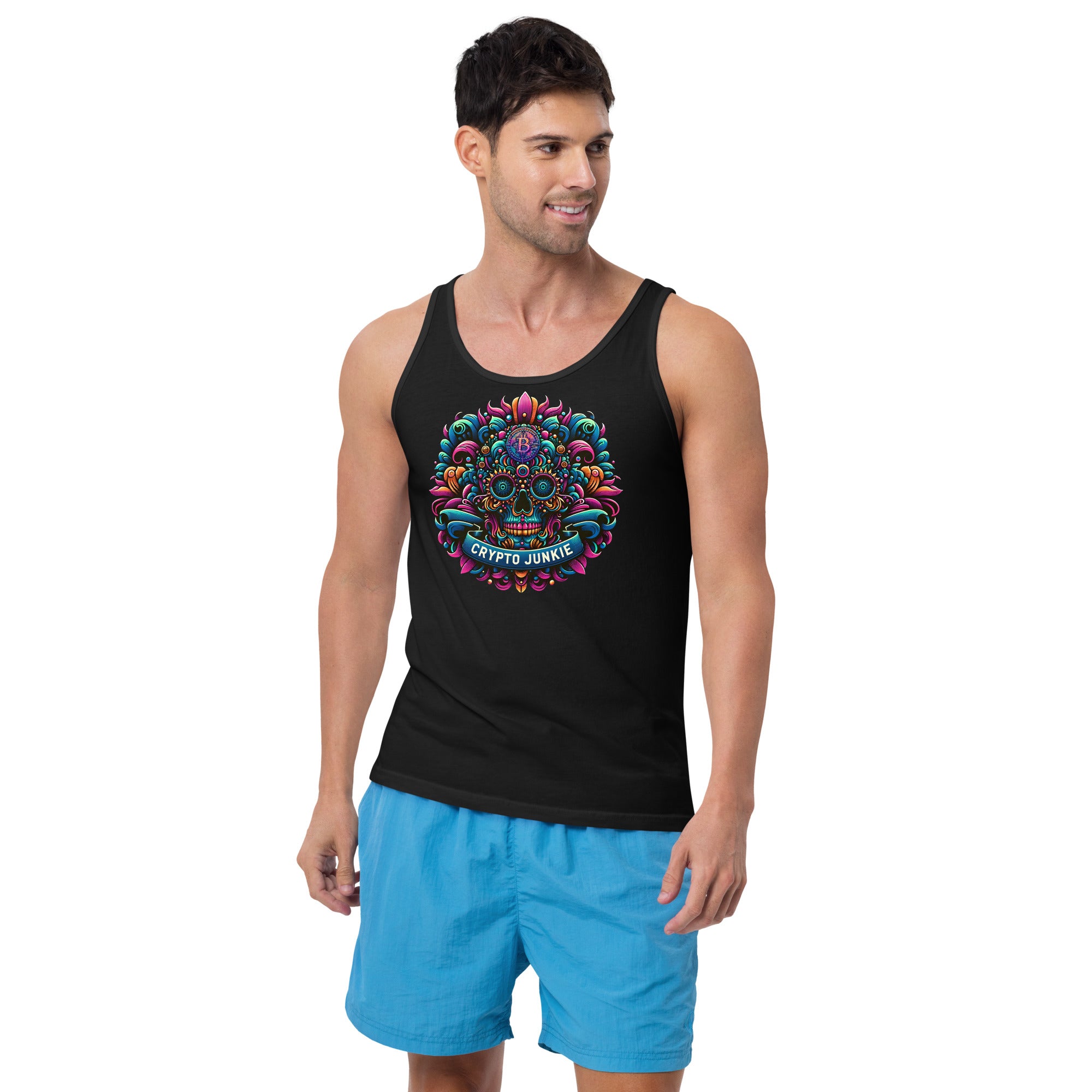 Crypto Junkie Mexican Sugar Skull Bitcoin Digital Asset Men's Tank Top Shirt