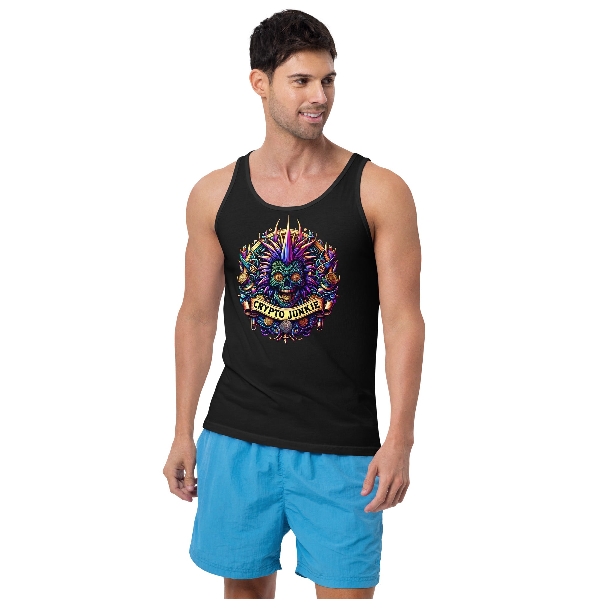 Bitcoin Punk Rock Skull Crypto Junkie Digital Asset Men's Tank Top Shirt