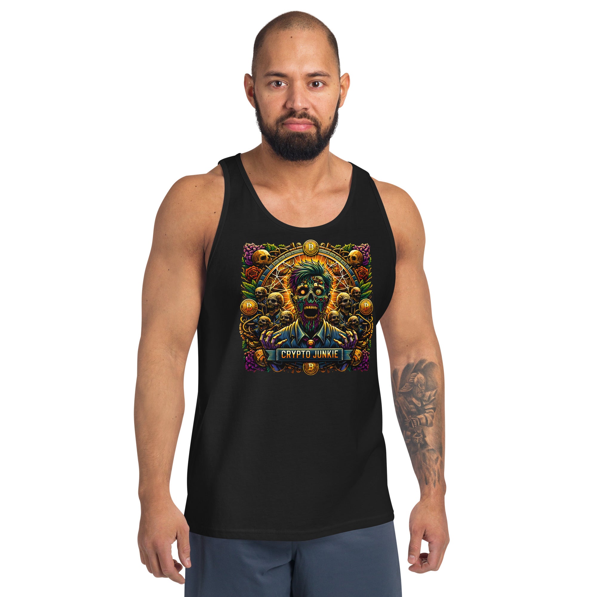 Crypto Junkie Zombie Businessman Horror Bitcoin Men's Tank Top Shirt