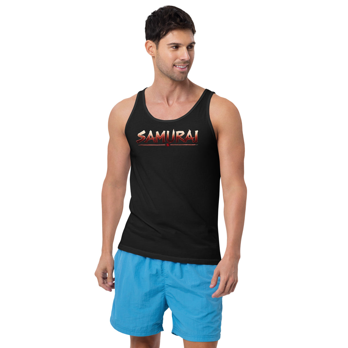 Samurai Warrior design on men's tank top, front view