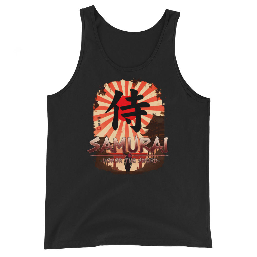 Samurai Warrior Honor the Sword design on men's tank top, front view