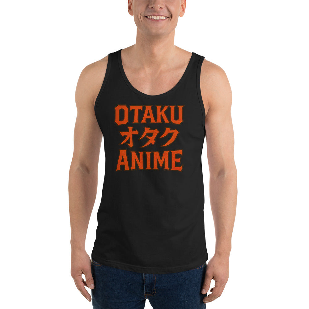 Otaku オタク Anime design on men's tank top, front view