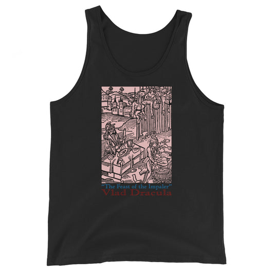 Feast of the Impaler design on men's tank top, front view