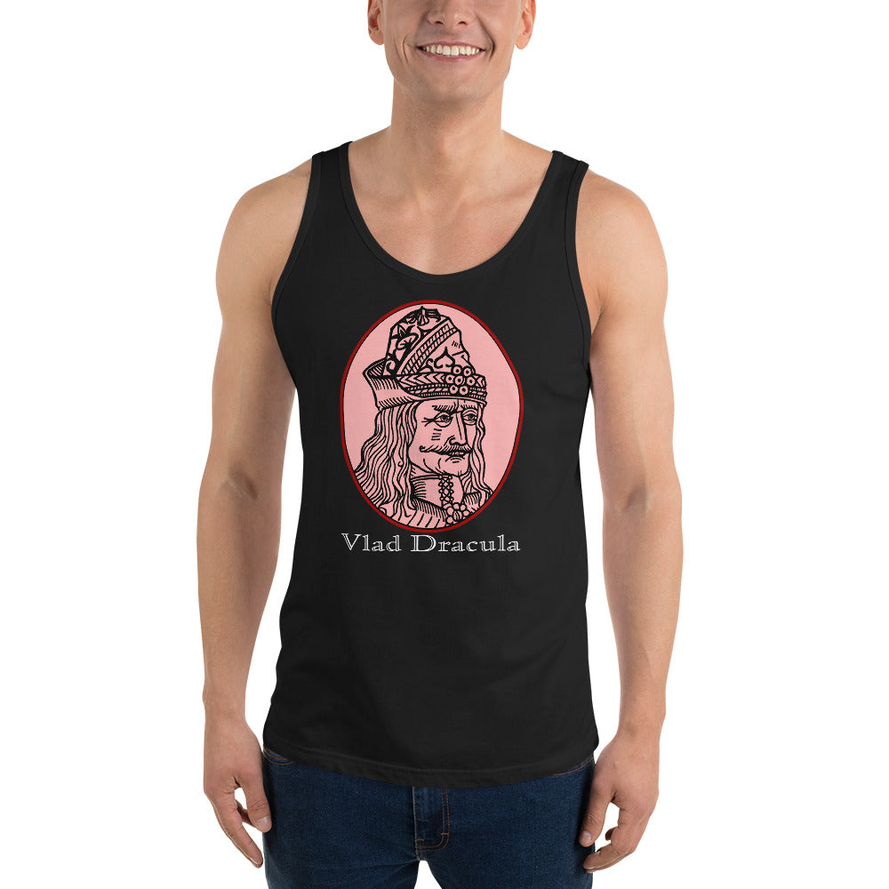 Vlad the Impaler design on men's tank top, front view