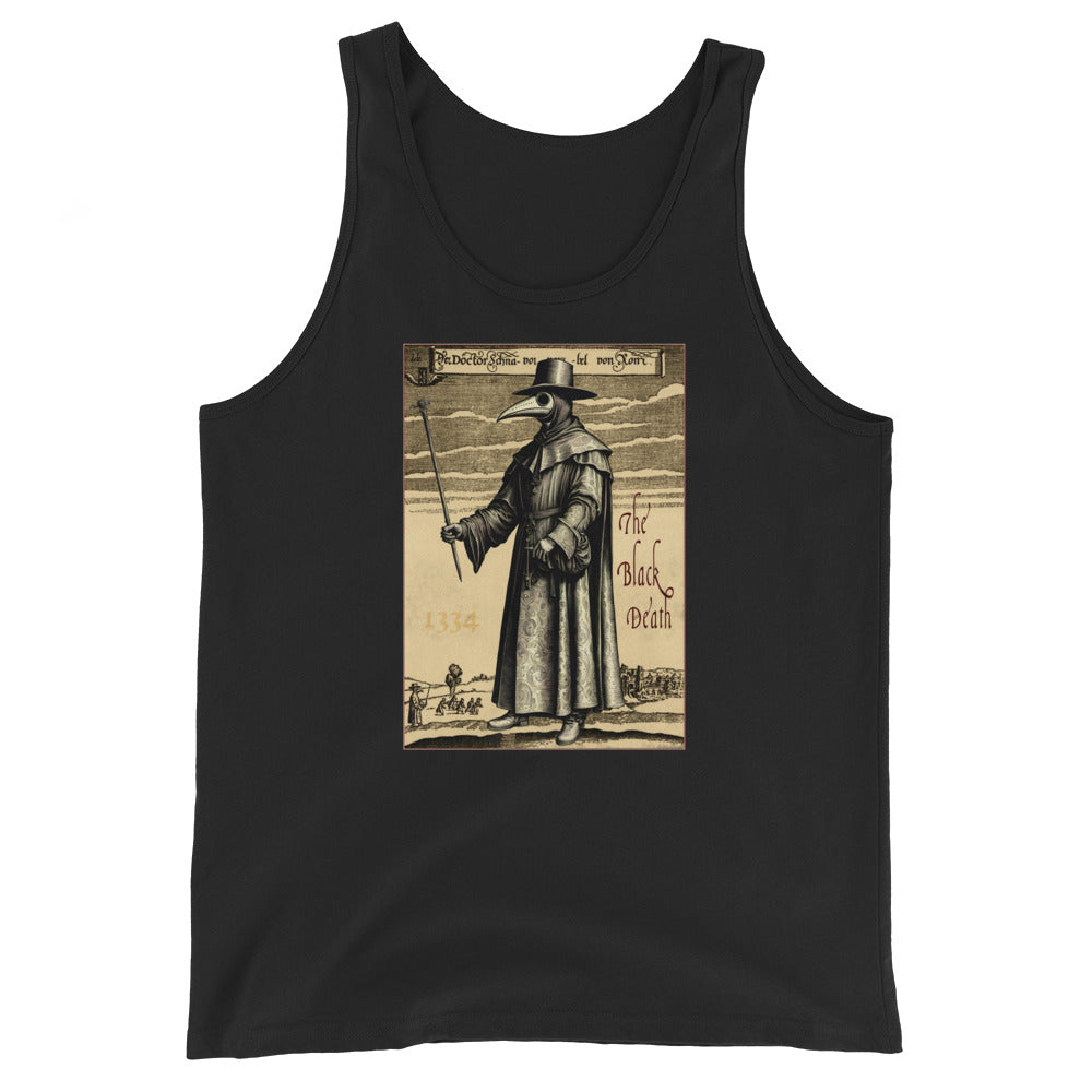 Plague Doctor 1334 design on men's tank top, front view