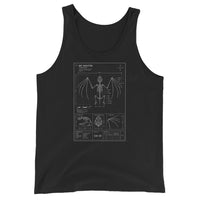 Bat Skeleton Blueprint design on men's tank top, front view