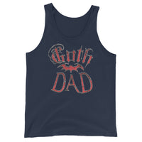 Red Goth Dad Bat design on men's tank top, front view