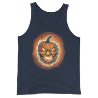 Fire Jack O' Lantern design on men's tank top, front view