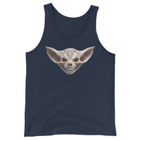 Grinning Bat Skull design on men's tank top, front view