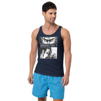 Anime Eyes Japanese Manga design on men's tank top, front view