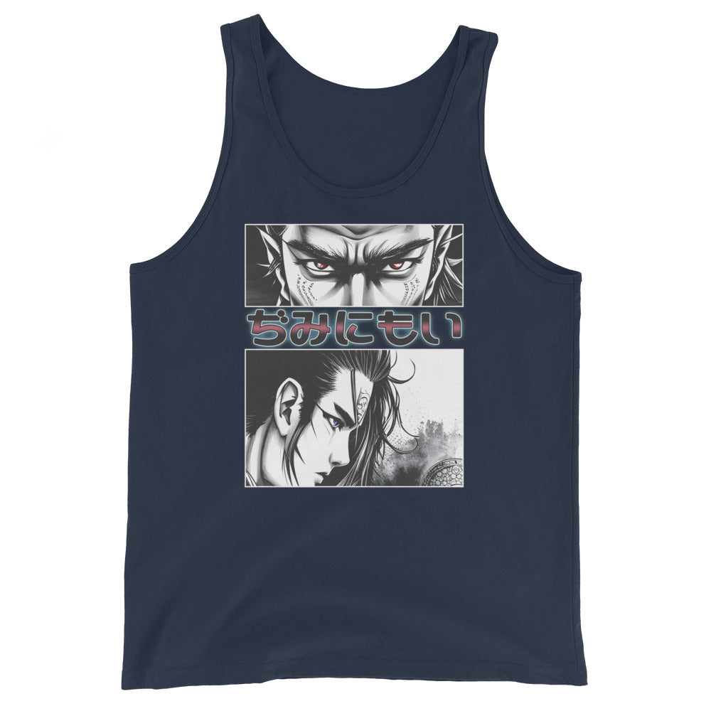 Anime Eyes Japanese Letters Samurai Manga Design Men's Tank Top Shirt