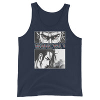 Anime Eyes Japanese Manga design on men's tank top, front view