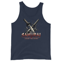 Splash Katana Swords design on men's tank top, front view