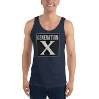 Generation X design on men's tank top, front view