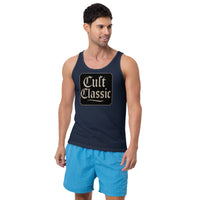 Cult Classic design on men's tank top, front view