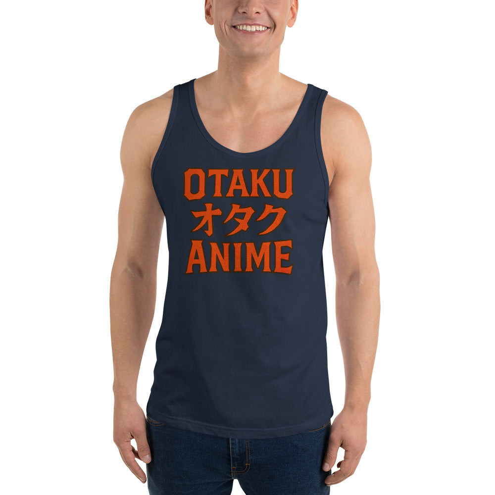 Otaku オタク Anime design on men's tank top, front view