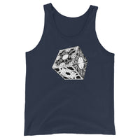 Lament Configuration design on men's tank top, front view
