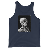Skeleton Smoking Van Gogh design on men's tank top, front view