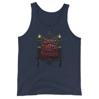 Dark Truth Revealed design on men's tank top, front view