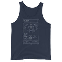 Bat Skeleton Blueprint design on men's tank top, front view
