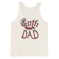 Red Goth Dad Bat design on men's tank top, front view