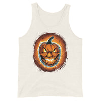 Fire Jack O' Lantern design on men's tank top, front view