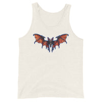 Whimsical Vampire Bat Skeleton design on men's tank top, front view