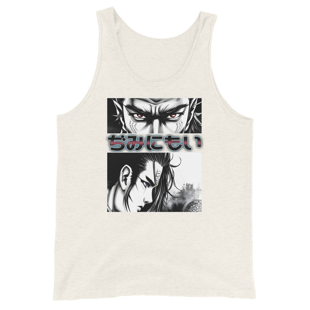 Anime Eyes Japanese Letters Samurai Manga Design Men's Tank Top Shirt