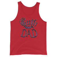 Purple Goth Dad Bat design on men's tank top, front view