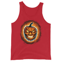 Fire Jack O' Lantern design on men's tank top, front view