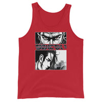 Anime Eyes Japanese Manga design on men's tank top, front view