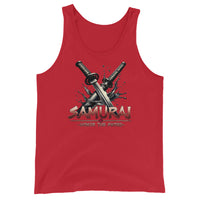 Splash Katana Swords design on men's tank top, front view