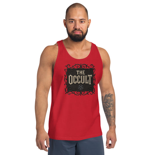 The Occult design on men's tank top, front view